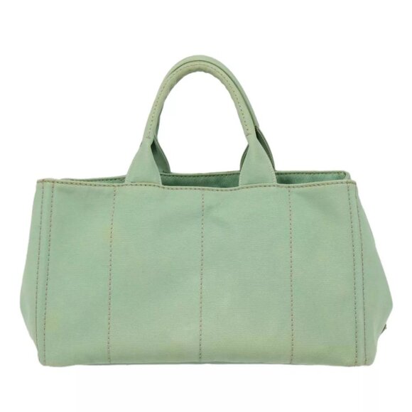 PRADA Canapa GM Hand Bag Canvas Gold Green Auth - Picture 4 of 16